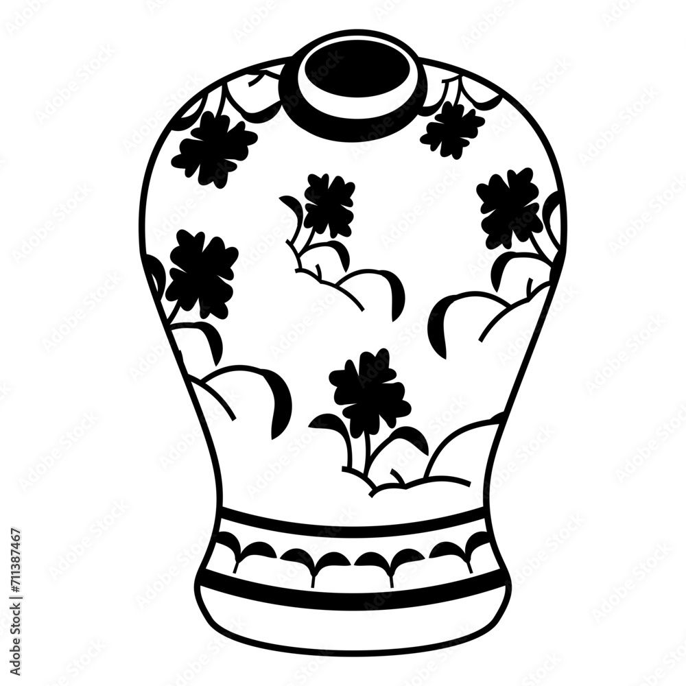 Chinese Ceramic Vase isometric Concept, Clay based Crockery Vector Icon ...