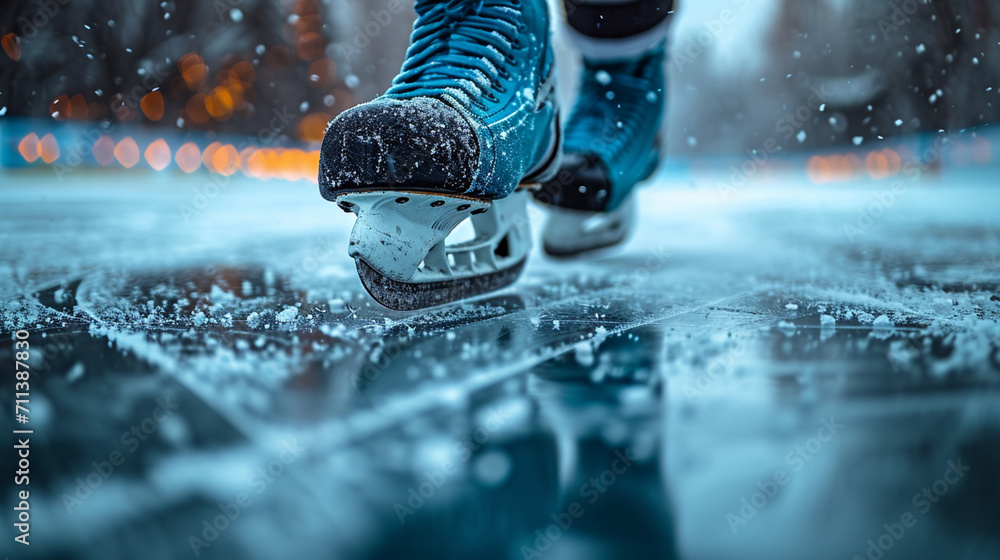 The elegant arc of a hockey skate cutting into the ice. The elegant arc of a hockey skate cutting into the ice.