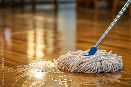 cleaning and disinfecting a vinyl floor with a mop photo