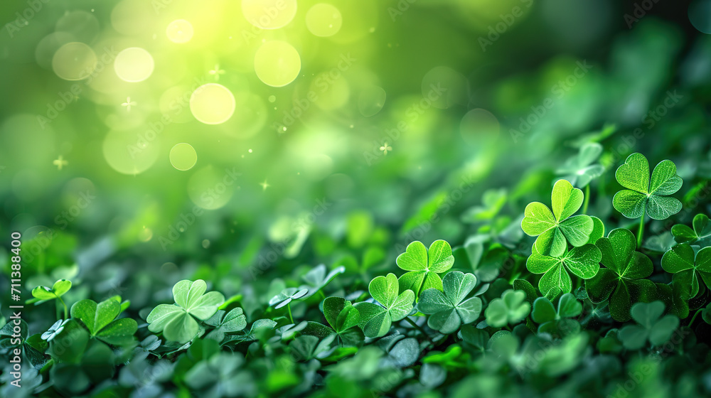 Happy St.Patriks day. Composition with clover leaves	
