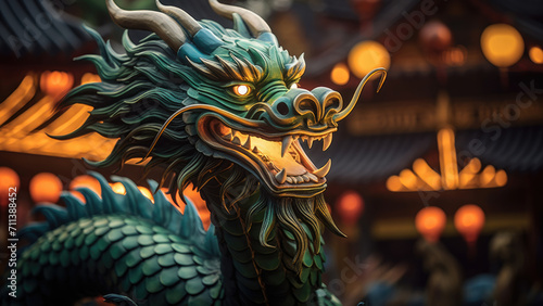 Jade Scales: Statue of a Majestic Chinese Dragon
