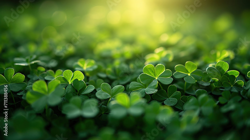 Happy St.Patriks day. Composition with clover leaves	
 photo