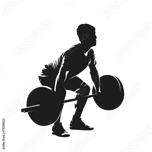 Weightlifting, man in gym, workout. Isolated vector silhouette
