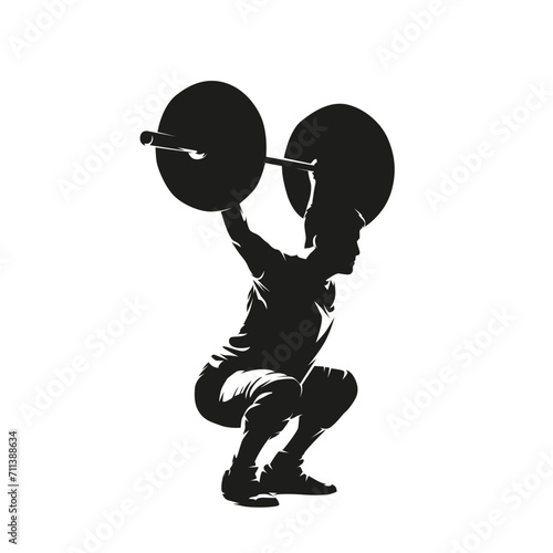 Weightlifting, man in gym, workout. Isolated vector silhouette