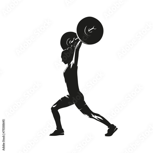 Weightlifting workout, woman in gym, isolated vector silhouette, logo,