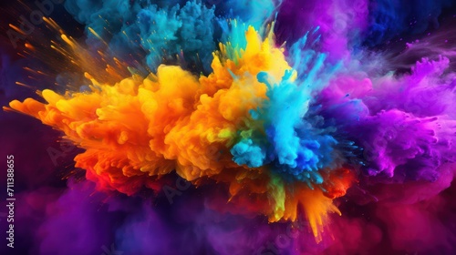 holi paint color powder explosion close up image, hindi celebration concept