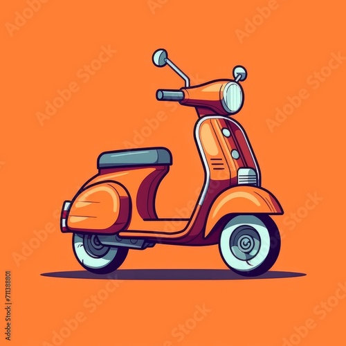 Wallpaper Mural Illustration of a scooter. Simple vector art of a retro scooter side view. Cartoon drawing of a vintage scooter. AI generated. Orange background. Torontodigital.ca