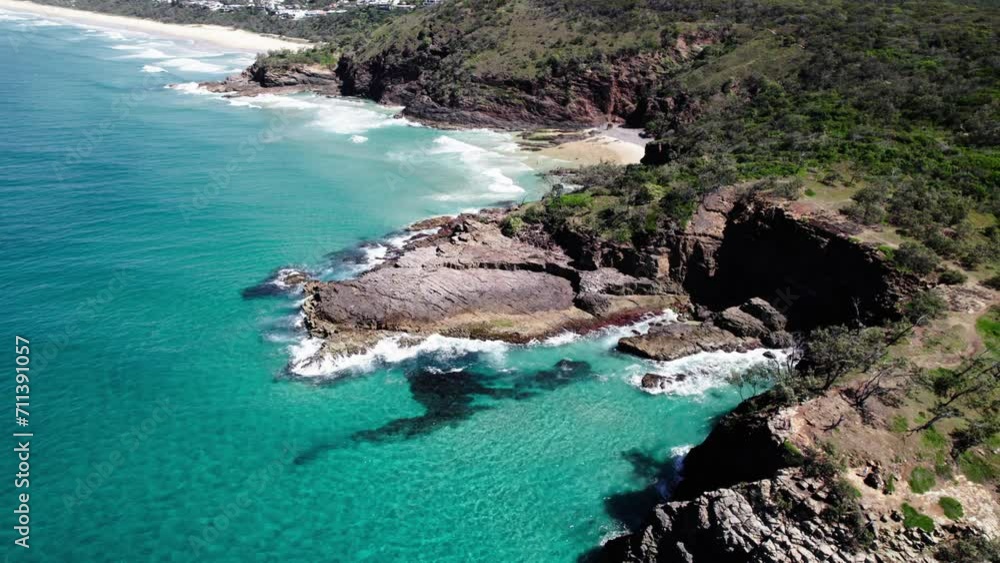 Aerial View Of Cliffs And Beach In Noosa Shire, Queensland, Australia - Drone Shot Aerial View Of Cliffs And Beach In Noosa Shire, Queensland, Australia - Drone Shot