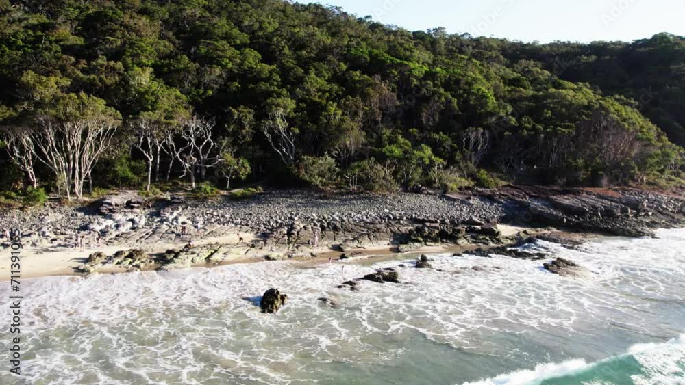 Ocean Waves With Foam Splashing On The Shore, Noosa Beach, Queensland, Australia - Drone Shot Ocean Waves With Foam Splashing On The Shore, Noosa Beach, Queensland, Australia - Drone Shot