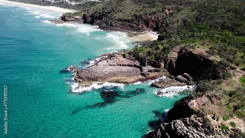 Aerial View Of Cliffs And Beach In Noosa Shire, Queensland, Australia - Drone Shot photo