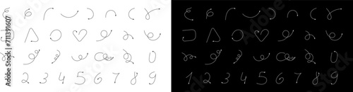 Vector hand drawn curved arrows. Zigzag arrow stripes. Doodle, sketch style.  Scribbles and scrawls. Isolated Vector illustration.
