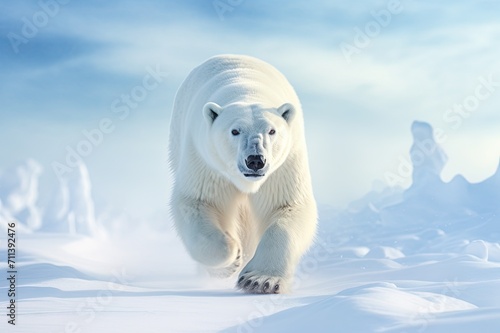 a polar bear walking through a snow field in antarctica 