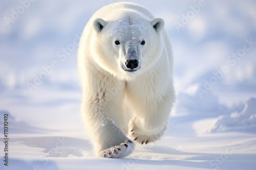 a polar bear walking through a snow field in antarctica 