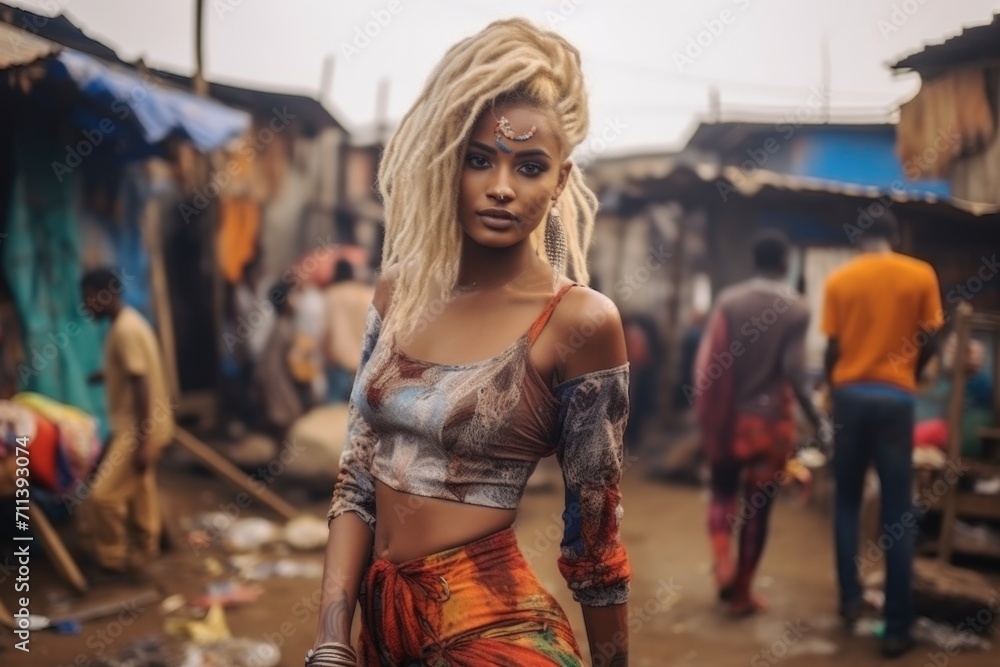 Portrait of a Stylish young girl in an African slum