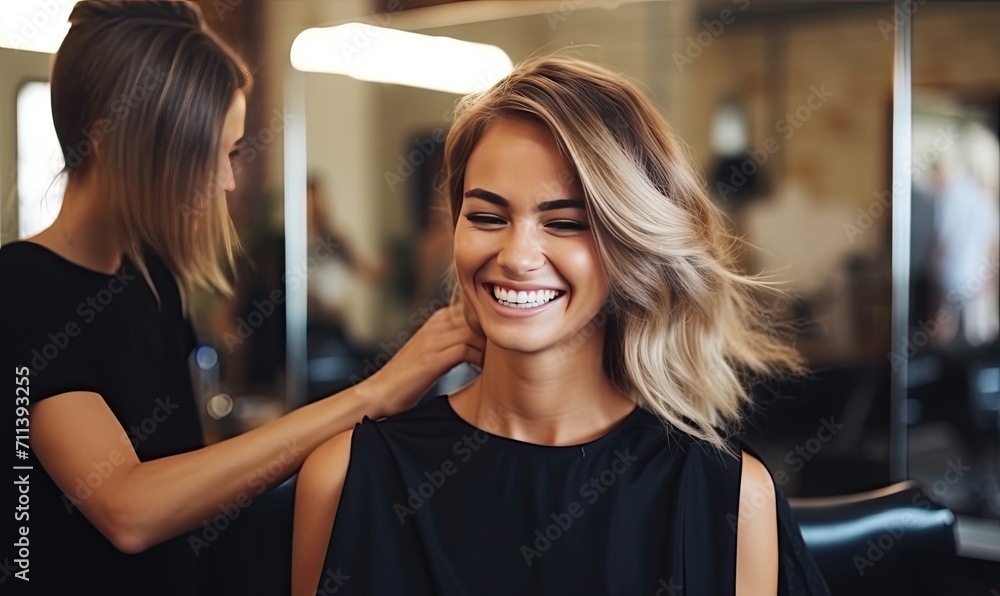 Woman Getting Hair Styled by Professional Stylist Woman Getting Hair Styled by Professional Stylist
