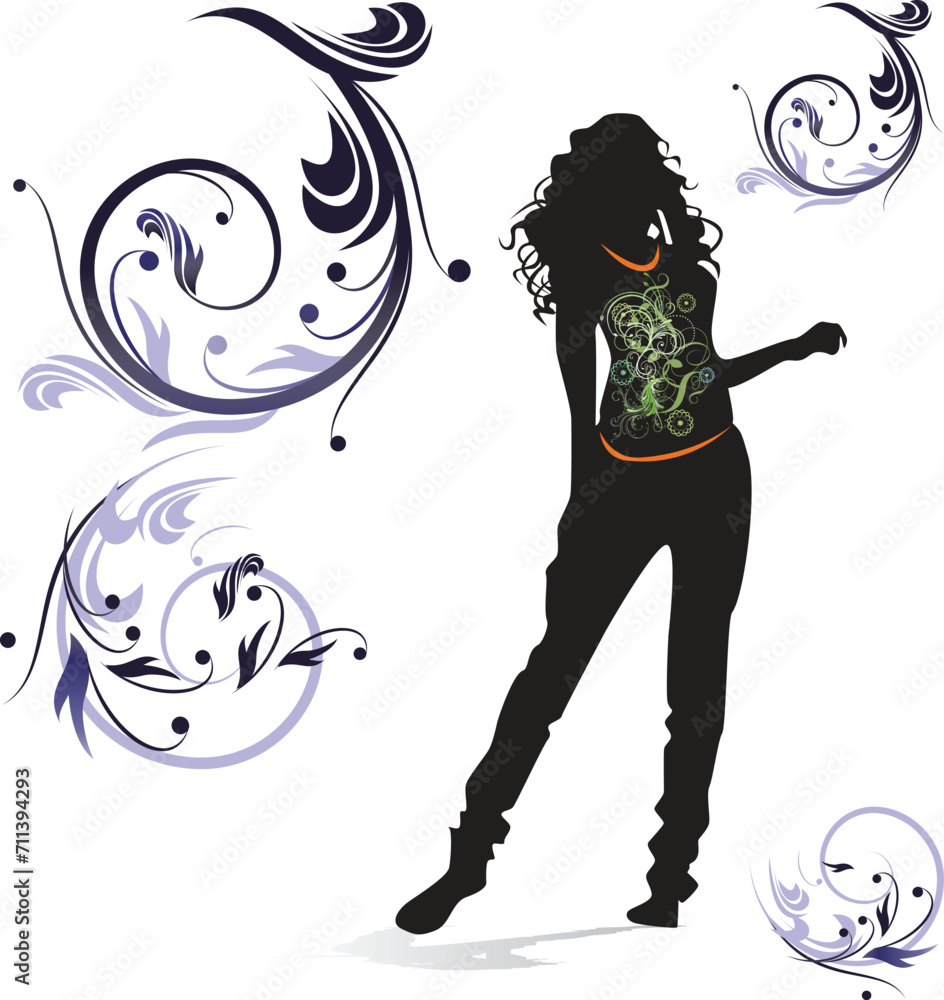 Girl with Floral Ornaments Free Vector Design