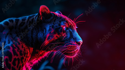 Luminous Red and Blue Panther Portrait © LAJT