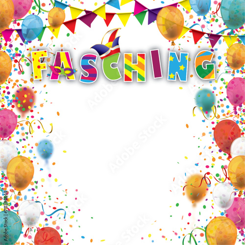 Fasching Cover mit Konfetti, Luftballons und Narrenkappe