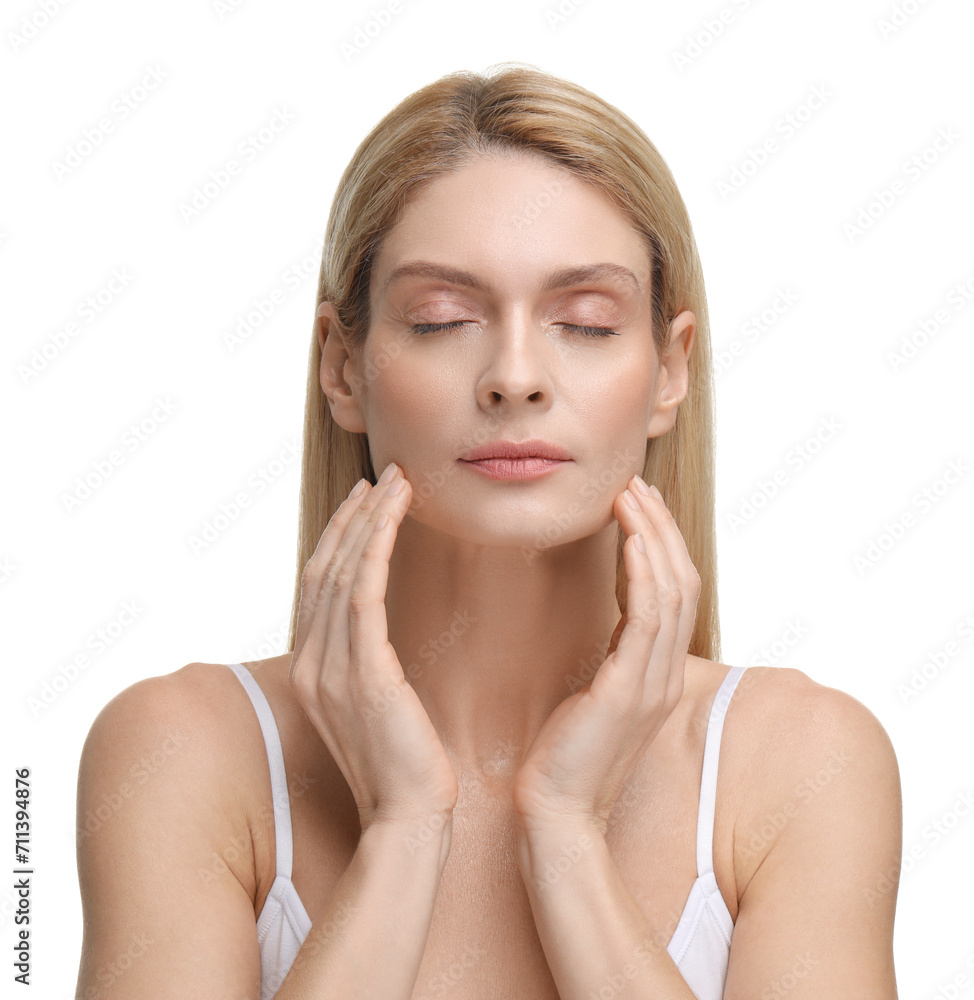 Beautiful woman with healthy skin on white background Beautiful woman with healthy skin on white background