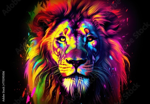 a head of a colorful painted lion portrait © usman