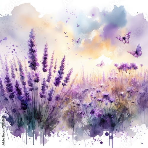Beautiful Watercolor Lavender Flowers  Botanical Illustration