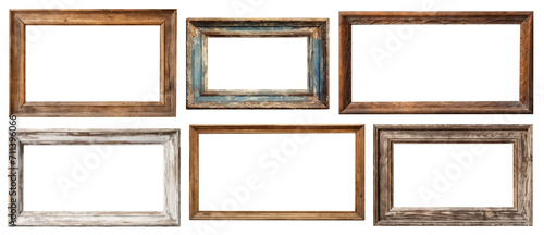 Set of old rustic wooden frames, cut out
