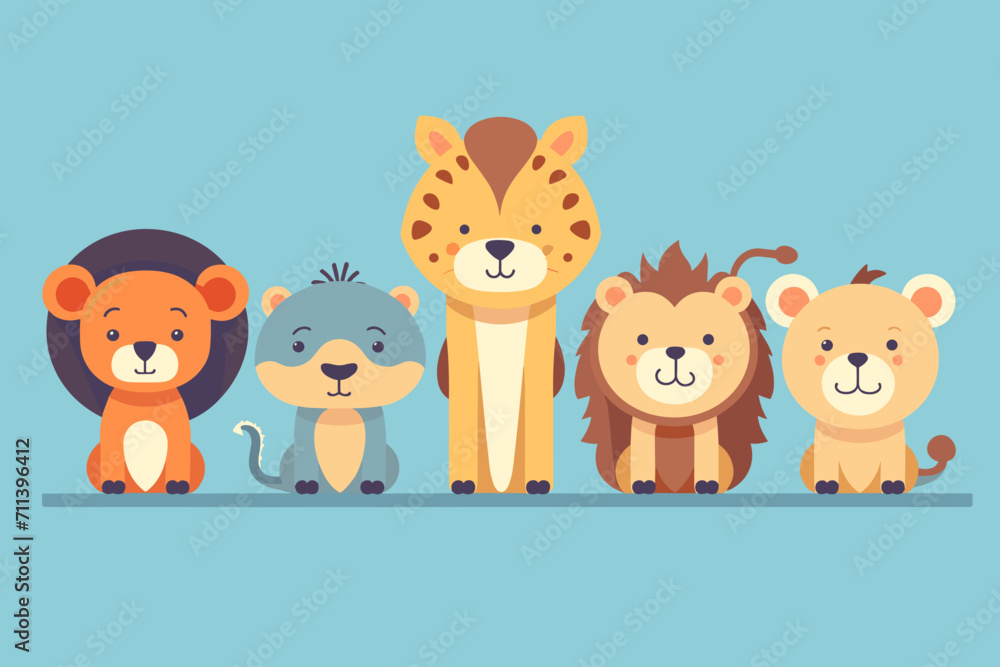 A set of cute cartoon animals. Vector flat images of animals for postcards, invitations, textiles, thermal printing, various types of printing. A set of cute cartoon animals. Vector flat images of animals for postcards, invitations, textiles, thermal printing, various types of printing.