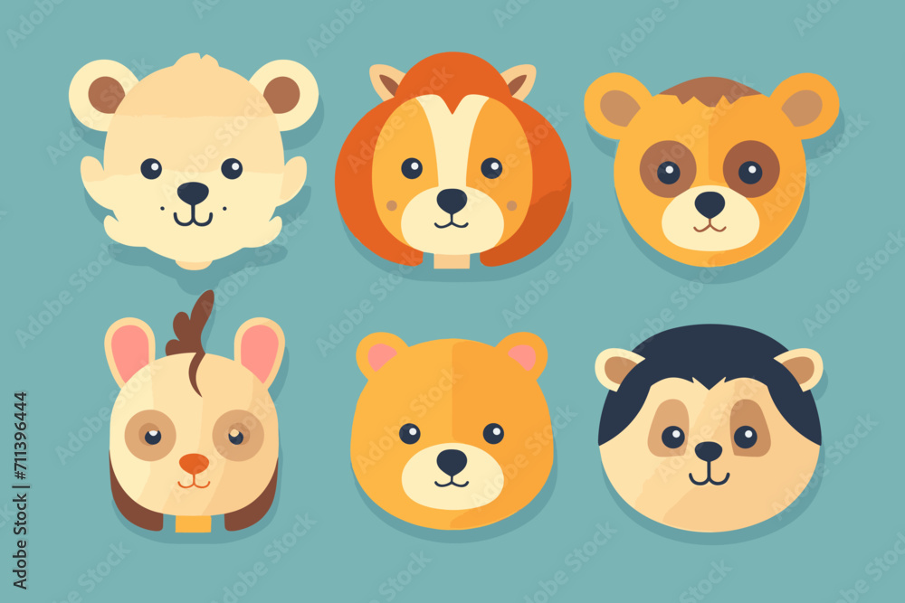 A set of cute cartoon animals. Vector flat images of animals for postcards, invitations, textiles, thermal printing, various types of printing. A set of cute cartoon animals. Vector flat images of animals for postcards, invitations, textiles, thermal printing, various types of printing.