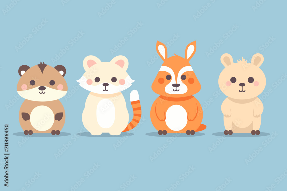 A set of cute cartoon animals. Vector flat images of animals for postcards, invitations, textiles, thermal printing, various types of printing.