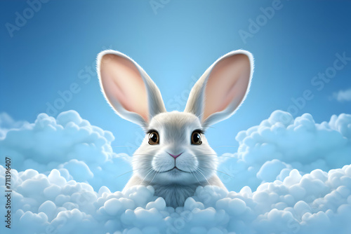 White rabbit against the background of clouds and a blue background © Cris