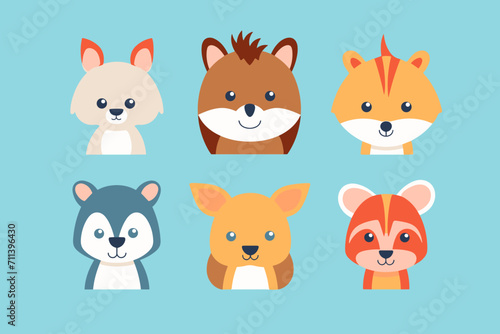A set of cute cartoon animals. Vector flat images of animals for postcards  invitations  textiles  thermal printing  various types of printing.
