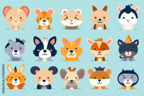 A set of cute cartoon animals. Vector flat images of animals for postcards, invitations, textiles, thermal printing, various types of printing. © The Illustraitor