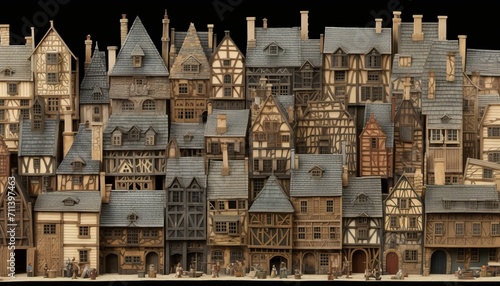 Close up of beautifully preserved old medieval architecture windows and picturesque homes
