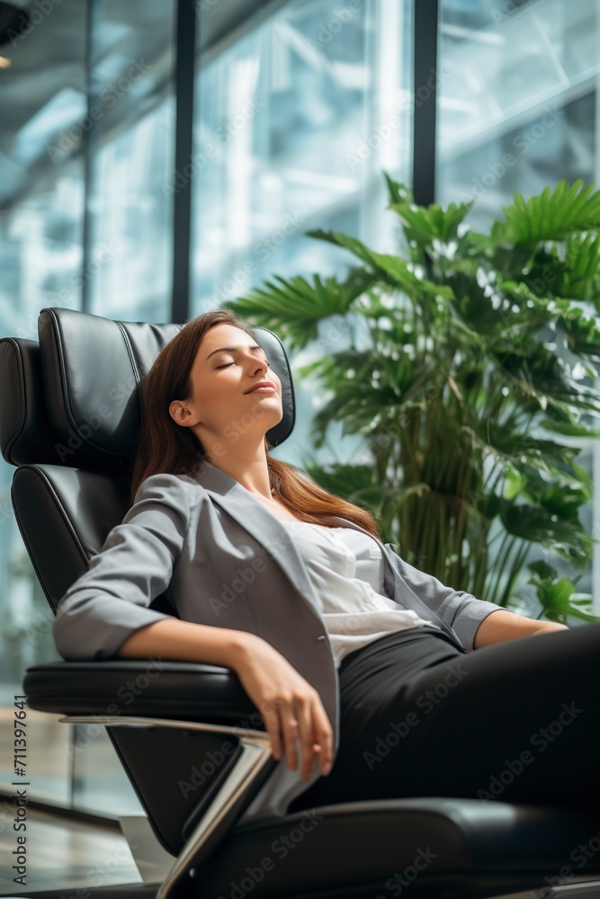 business woman resting from stress sitting in the office business woman resting from stress sitting in the office