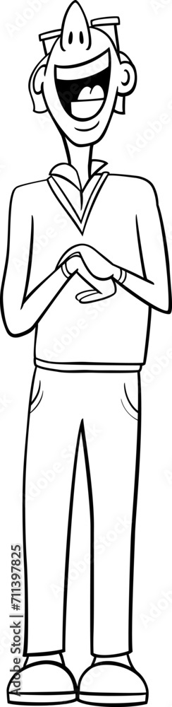 Obraz premium cartoon laughing man with glasses character coloring page