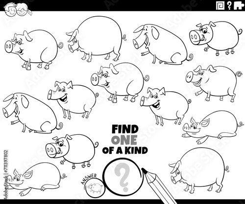 one of a kind game with cartoon pigs farm animals coloring page