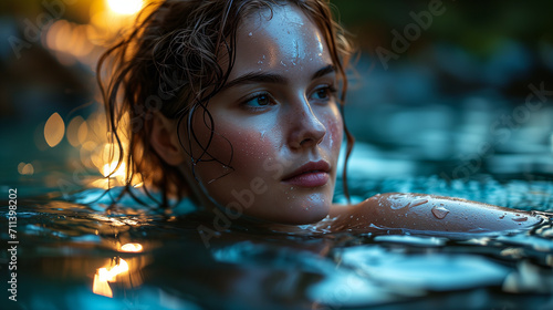 portrait of a young woman in the pool