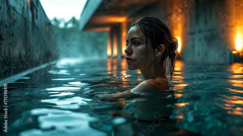 portrait of a woman in spa pool relaxing 