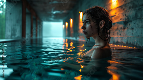 portrait of a woman in a spa pool relaxing 