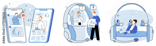 Customer care. Vector illustration. Providing valuable advice is key aspect customer care The internet facilitates seamless communication for customer care purposes A customer care occupation requires