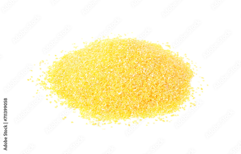 Pile of raw cornmeal isolated on white Pile of raw cornmeal isolated on white