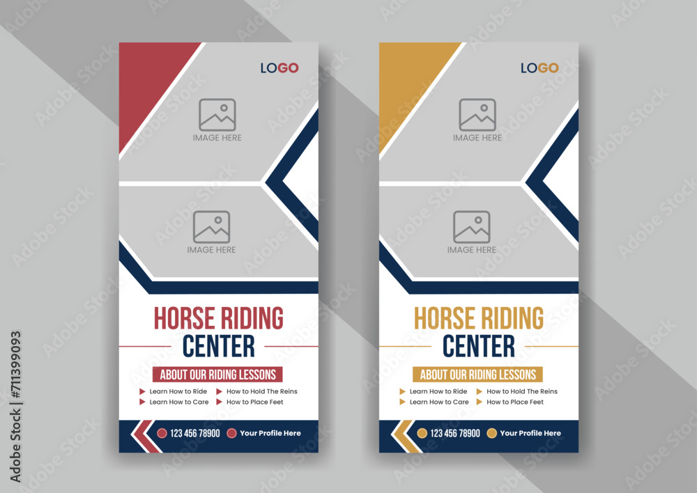 Horse riding lessons dl flyer advertisement or horseback rack card/poster/leaflet template