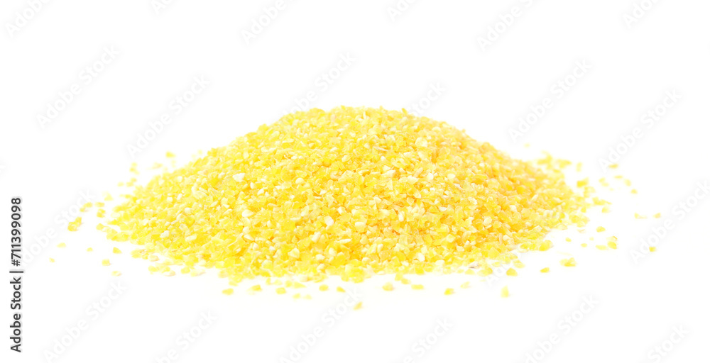 Pile of raw cornmeal isolated on white Pile of raw cornmeal isolated on white
