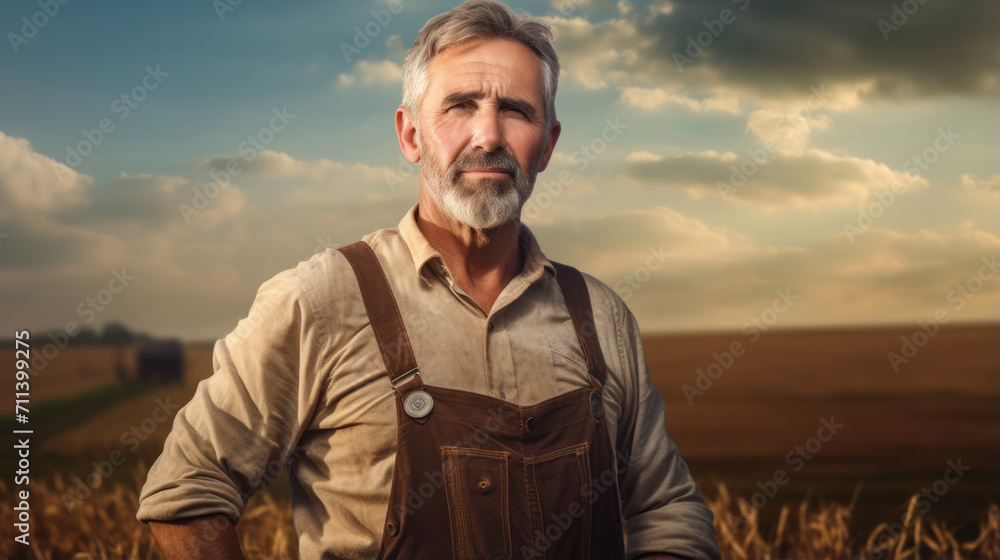 Portrait of a farmer against he backdrop of his agricultural field Portrait of a farmer against he backdrop of his agricultural field