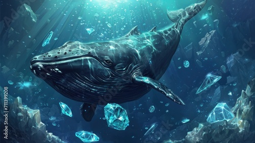 A big whale representing a bitcoin  with big diamonds