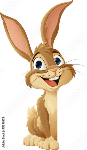 The Easter bunny or other fun rabbit cartoon character peeking around sign illustration