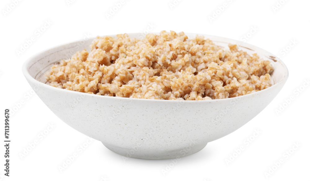 Tasty wheat porridge in bowl isolated on white Tasty wheat porridge in bowl isolated on white