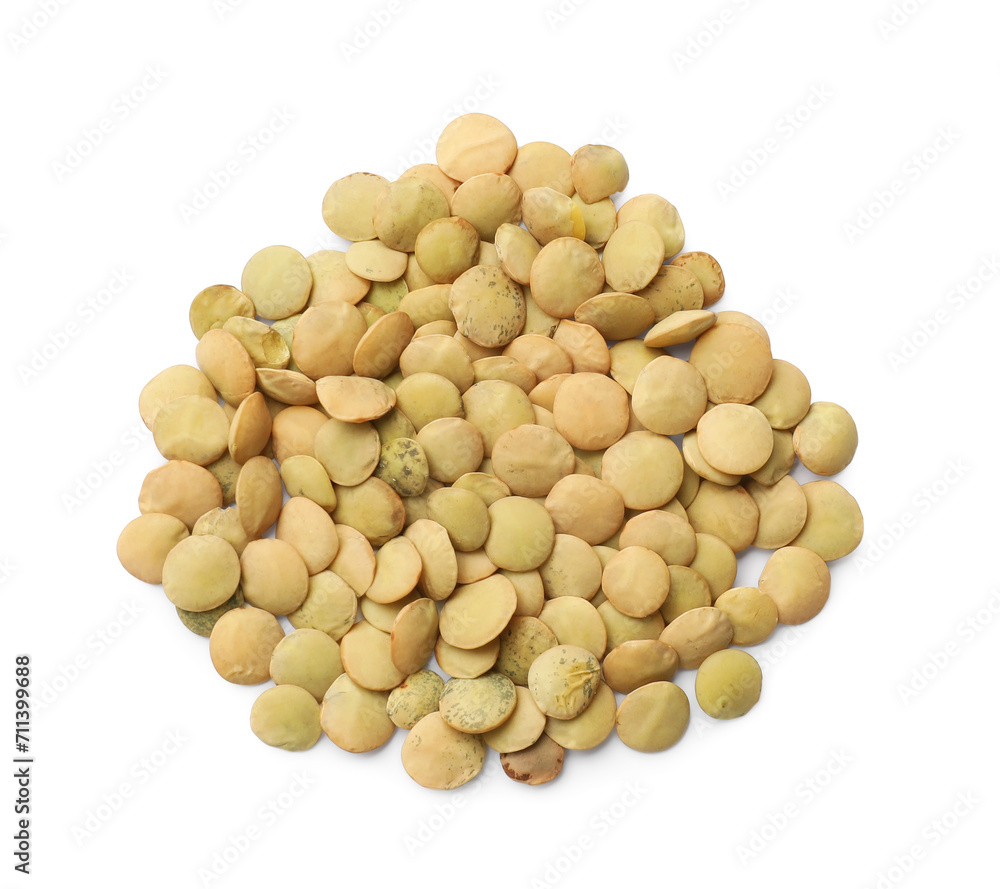 Pile of raw lentils isolated on white, top view Pile of raw lentils isolated on white, top view