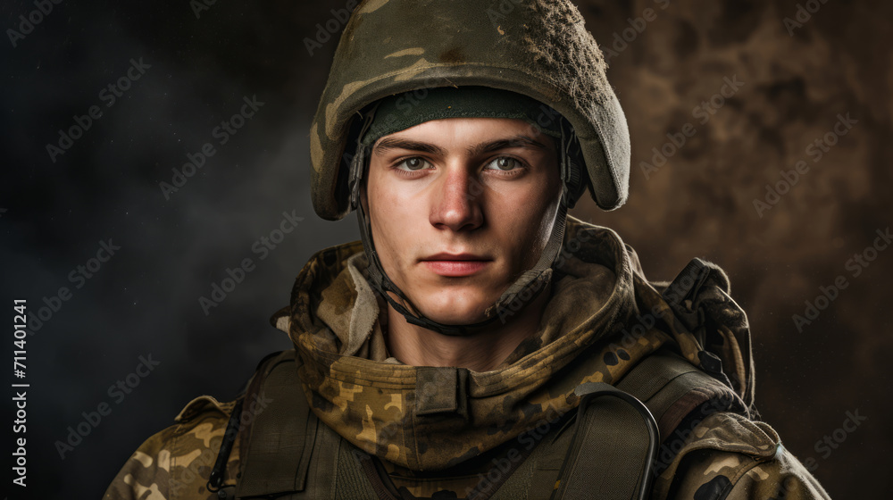Portrait of a soldier in camouflage clothing Portrait of a soldier in camouflage clothing