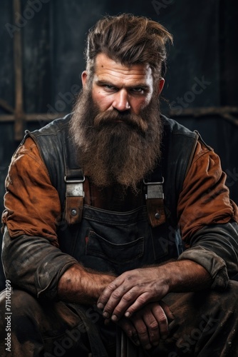Portrait of a brutal male professional blacksmith on a black background © Александр Лобач
